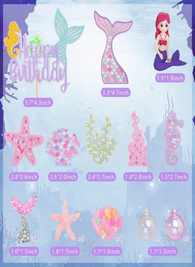 Lukinuo Mermaid Cake Toppers for Girl 30pcs Little Mermaid Figurine Under The Sea Ocean Cake Decor Seaweed Bubble Starfish Shell Mermaids Tail Cupcake Picks for Mermaids Princess Birthday Baby Shower - Image 2